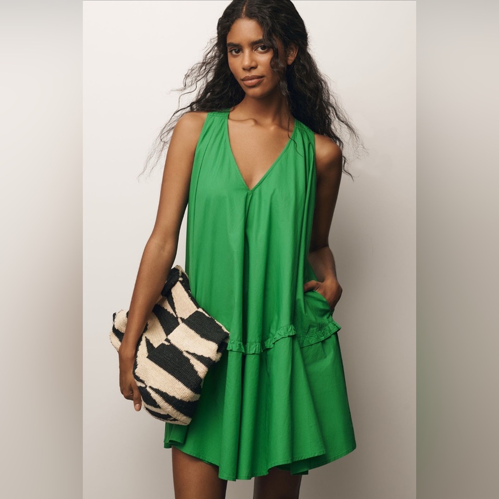 Anthropologie V-Neck Swing Tunic Dress - Vibrant Green LP